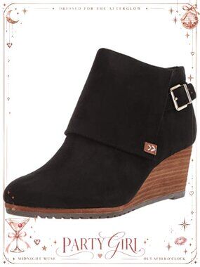 Womens Ankle Wedge Bootie Microfiber Round Toe Zip Buckle Comfort Boot
